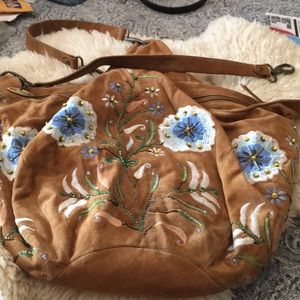 MARY FRANCES UNUSUAL SUEDE BEADED/BROCADED HOBOBAG